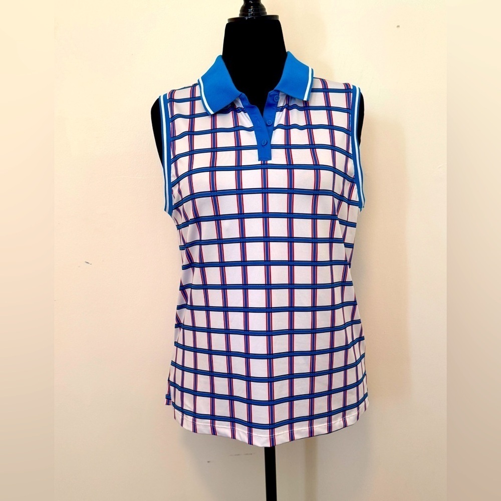 Lillie Green - Red, White, Blue, and Black Checkered Sleeveless Polo Top Size: L